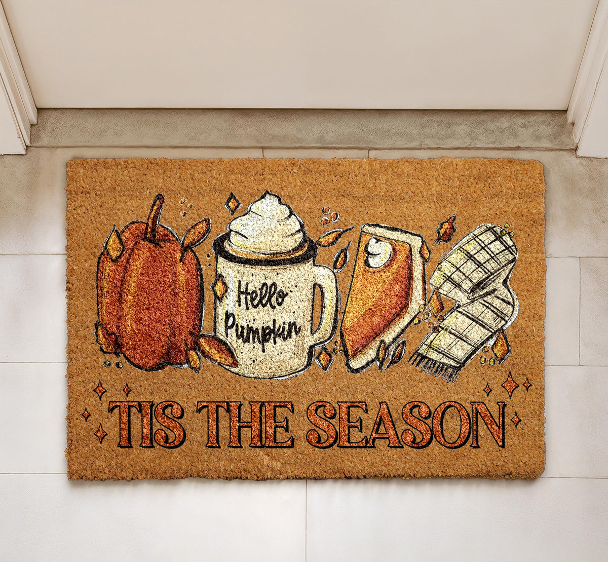 Tis the Season Doormat, Hello Pumpkin Front Door Mat, Fall Welcome Coir Rug