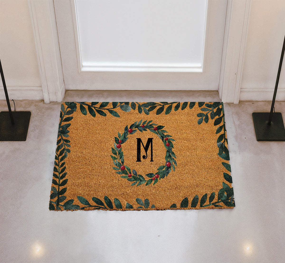 Custom Christmas Doormat, Personalized Initial Monogram Welcome Mat