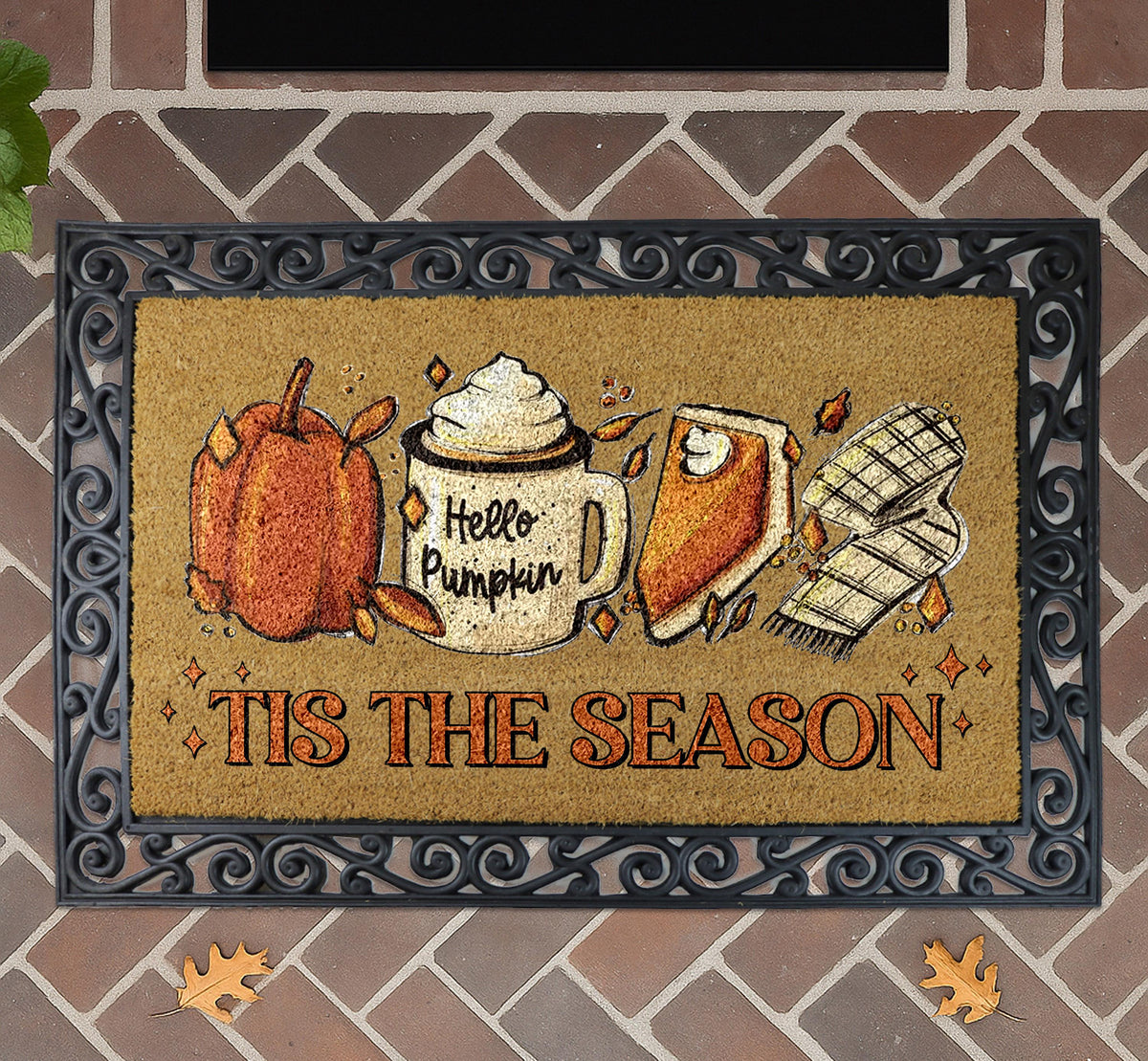 Tis the Season Doormat, Hello Pumpkin Front Door Mat, Fall Welcome Coir Rug