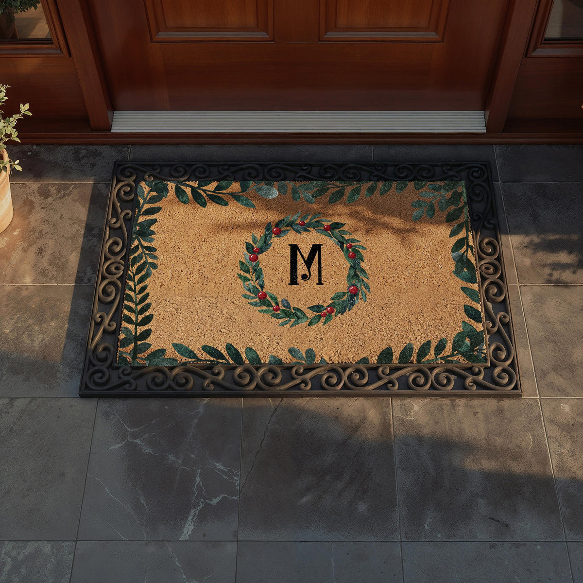 Custom Christmas Doormat, Personalized Initial Monogram Welcome Mat