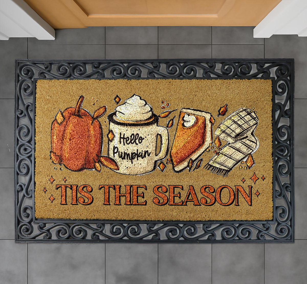 Tis the Season Doormat, Hello Pumpkin Front Door Mat, Fall Welcome Coir Rug