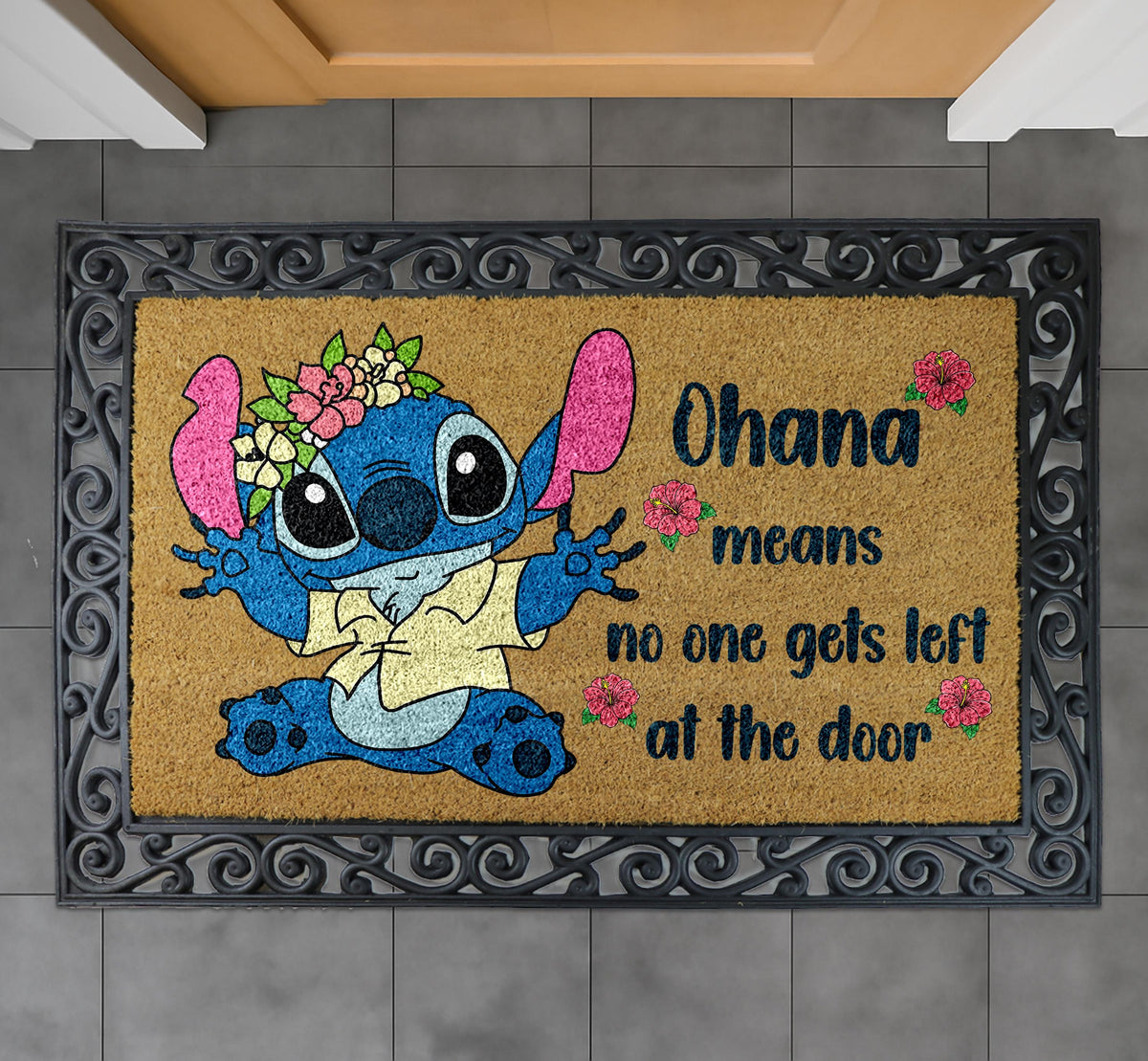 Ohana Means Family Doormat, Hawaiian Quote Welcome Mat, Cute Entry Rug, Coir Door Mat