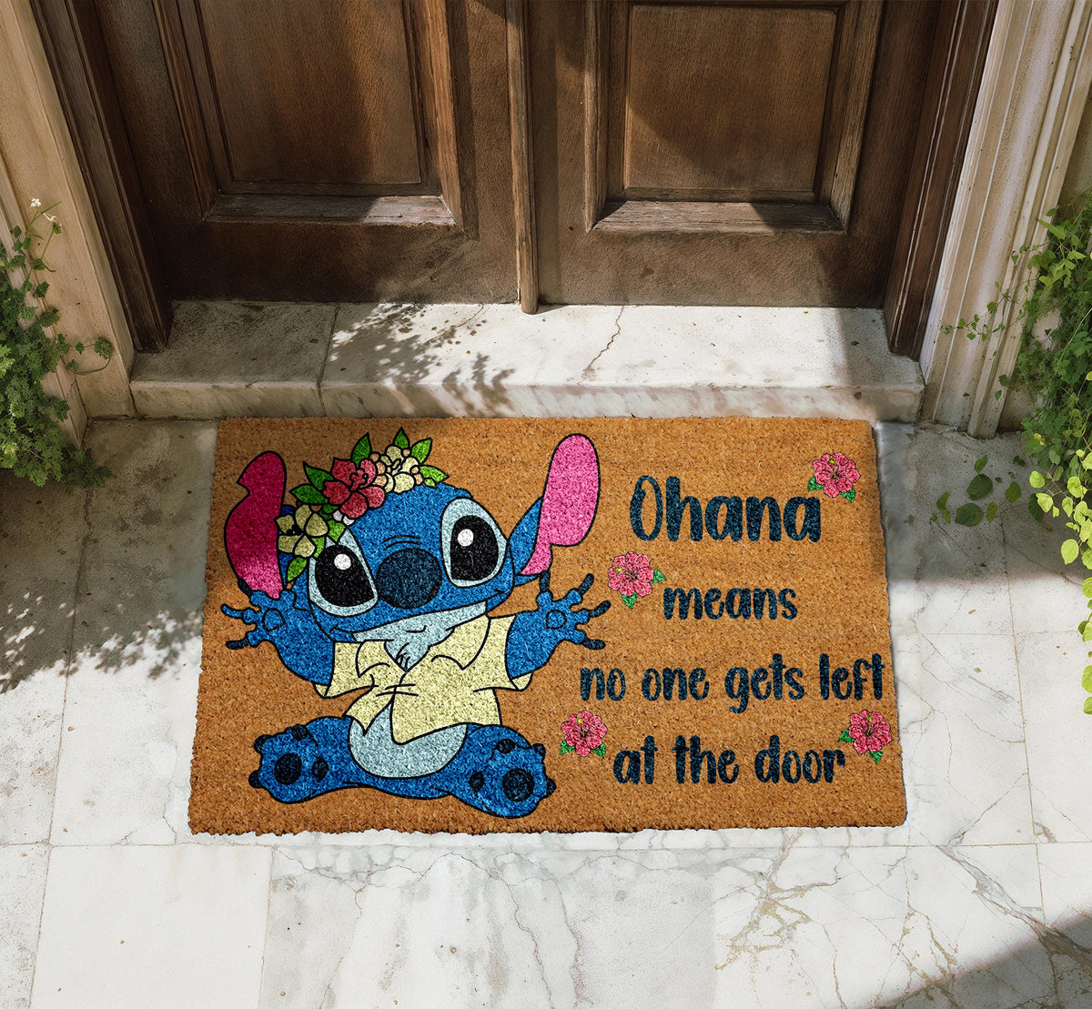 Ohana Means Family Doormat, Hawaiian Quote Welcome Mat, Cute Entry Rug, Coir Door Mat