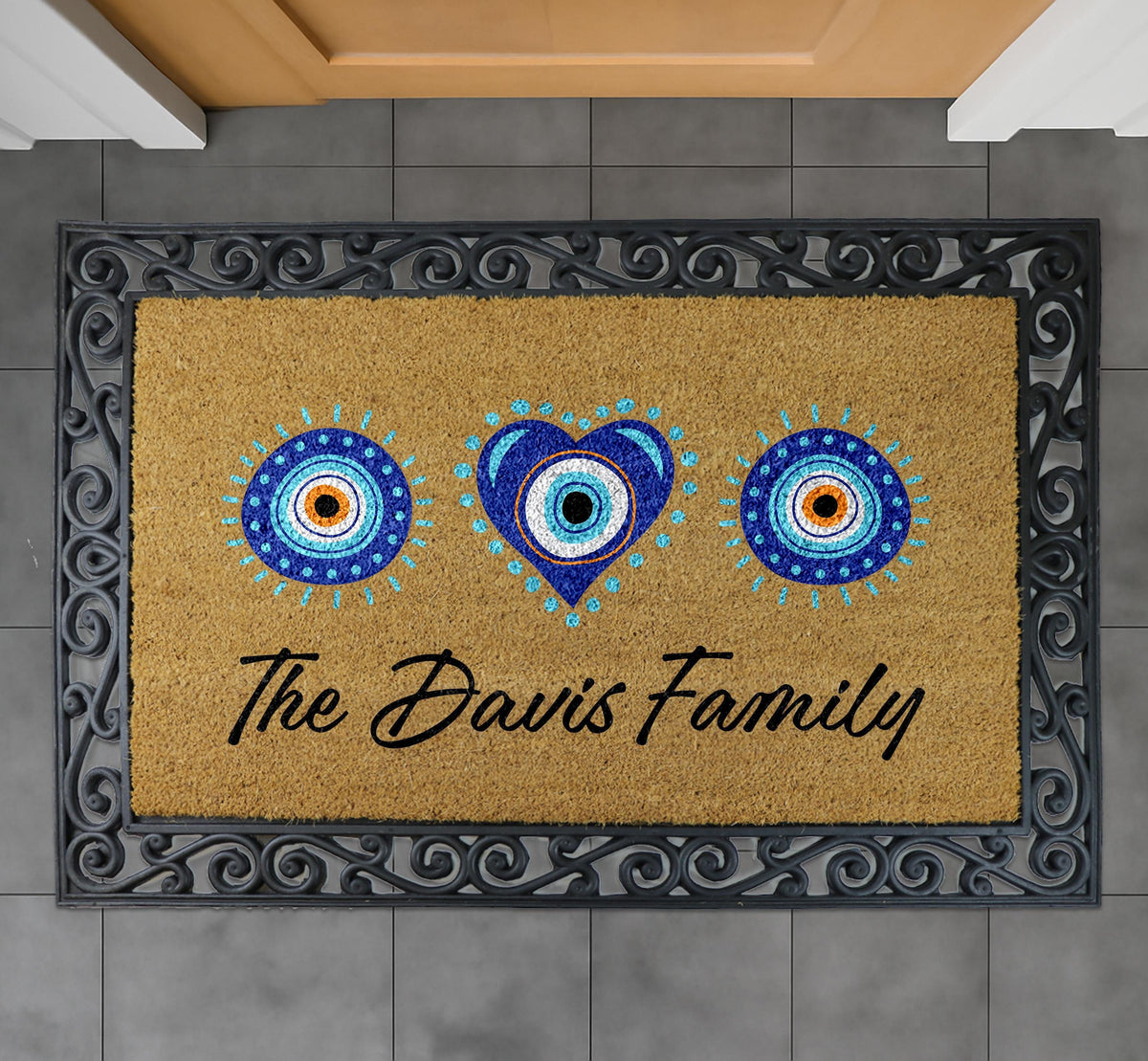 Custom Evil Eye Doormat, Personalized Family Spiritual Home Decor