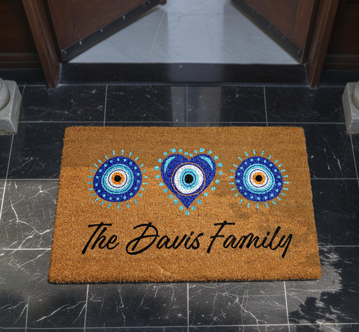 Custom Evil Eye Doormat, Personalized Family Spiritual Home Decor