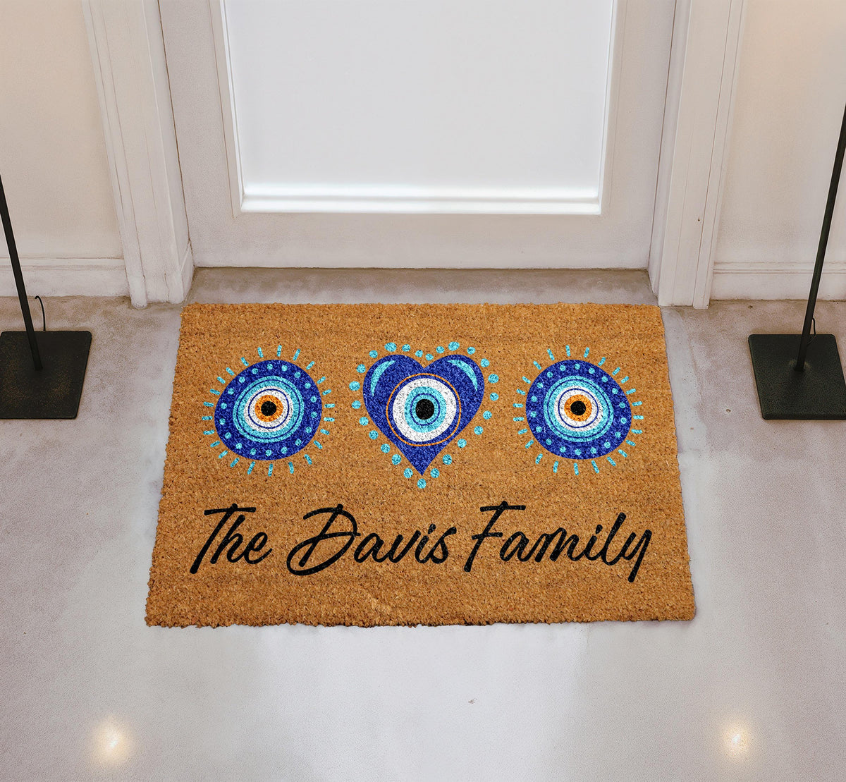 Custom Evil Eye Doormat, Personalized Family Spiritual Home Decor