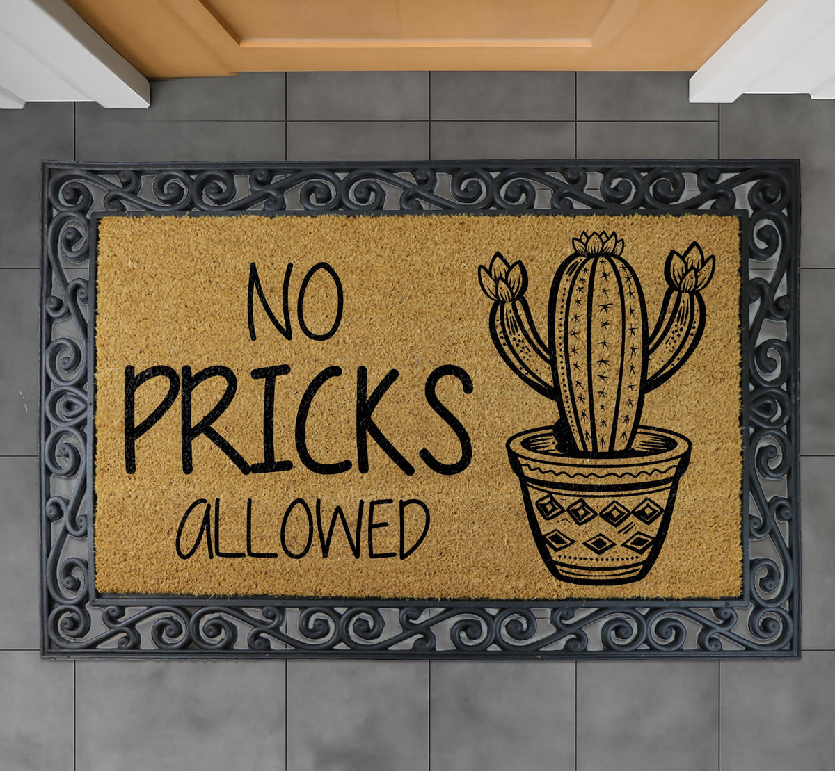 No Pricks Allowed Doormat, Funny Cactus Welcome Mat, Cactus Lover Housewarming Gift