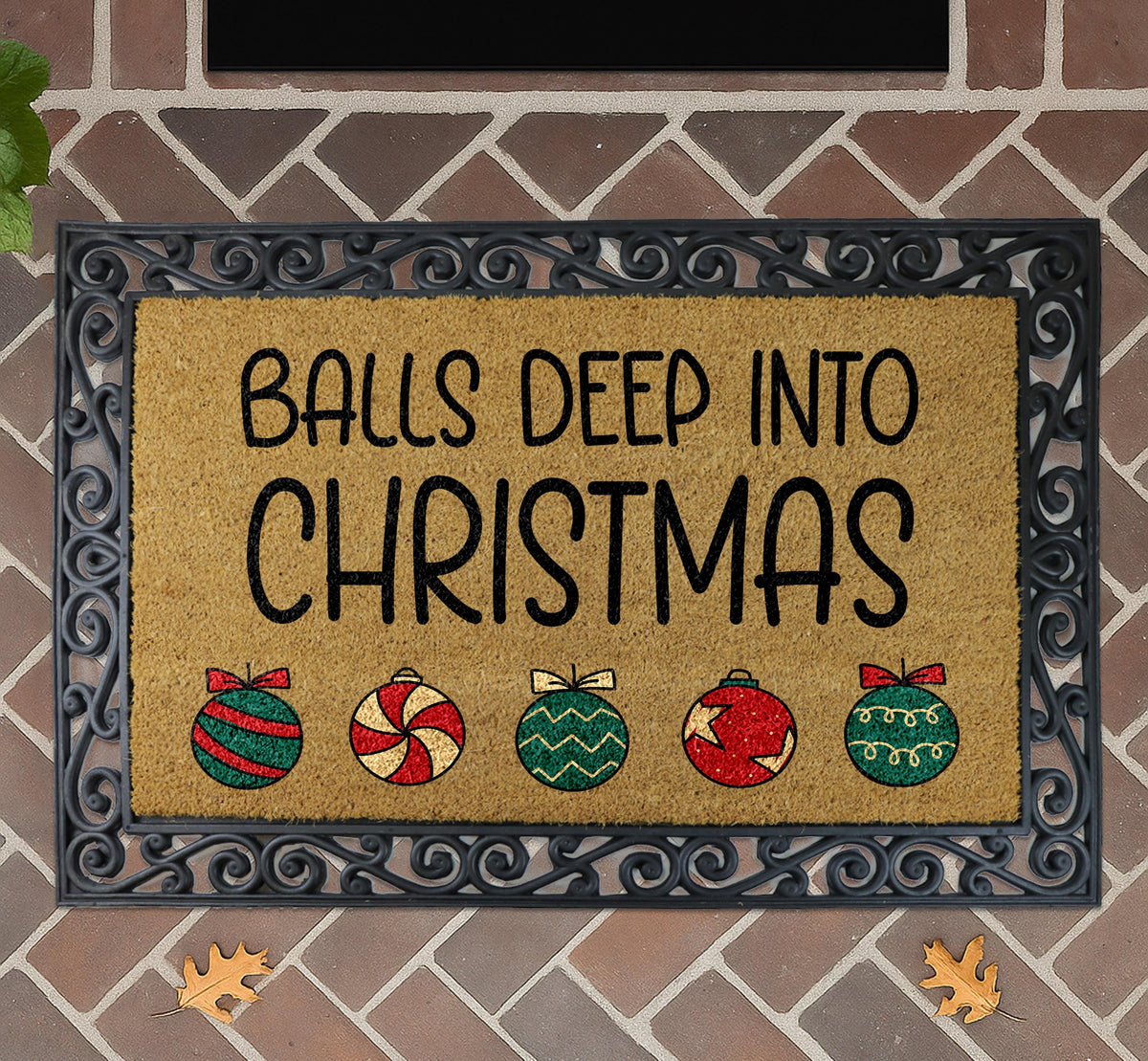 Balls Deep Into Christmas Doormat, Funny Xmas Welcome Mat, Adult Humor Entrance Decor
