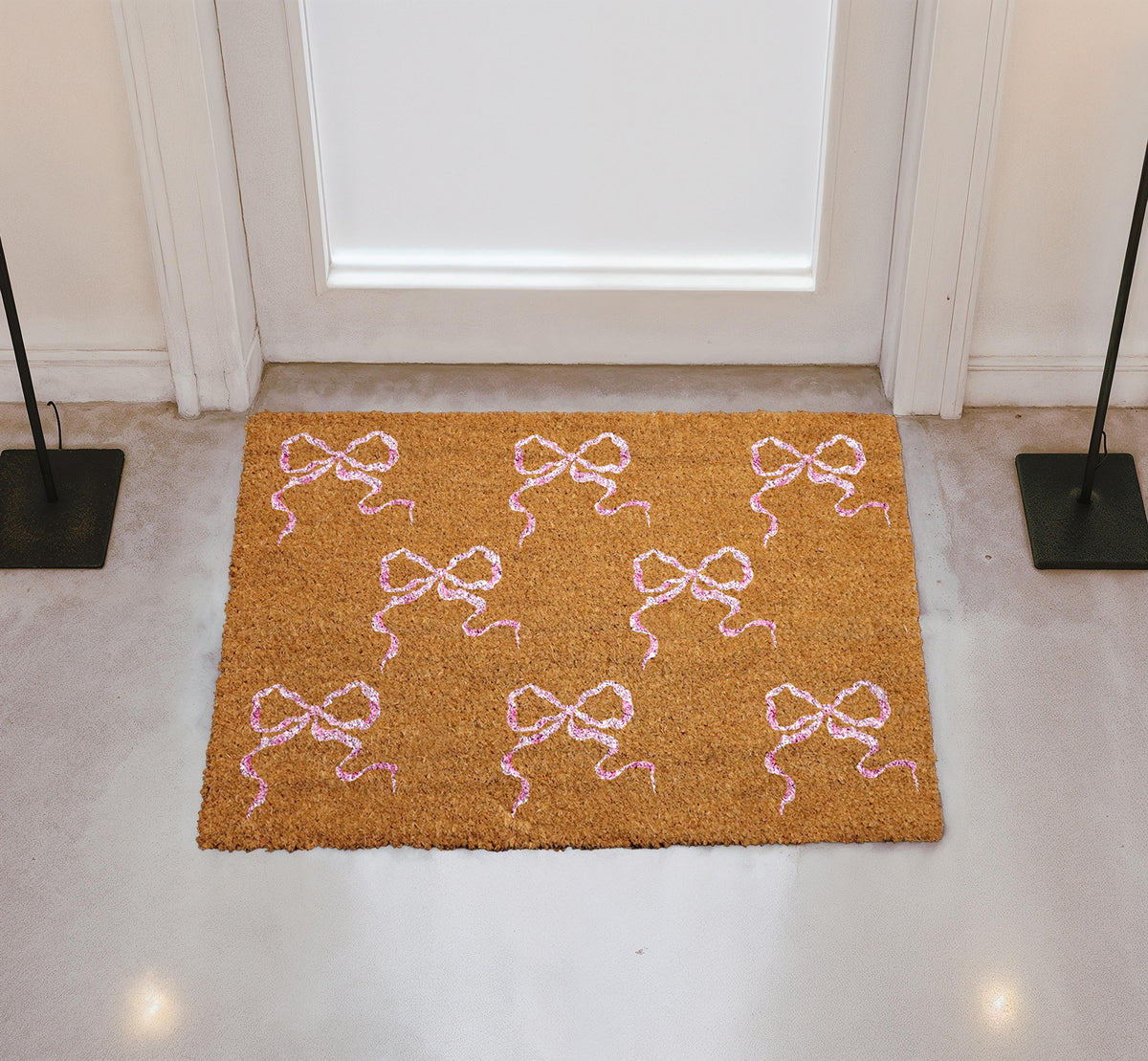 Coquette Bow Welcome Doormat, Natural Coir, Rustic Home Mat, Front Door Rug