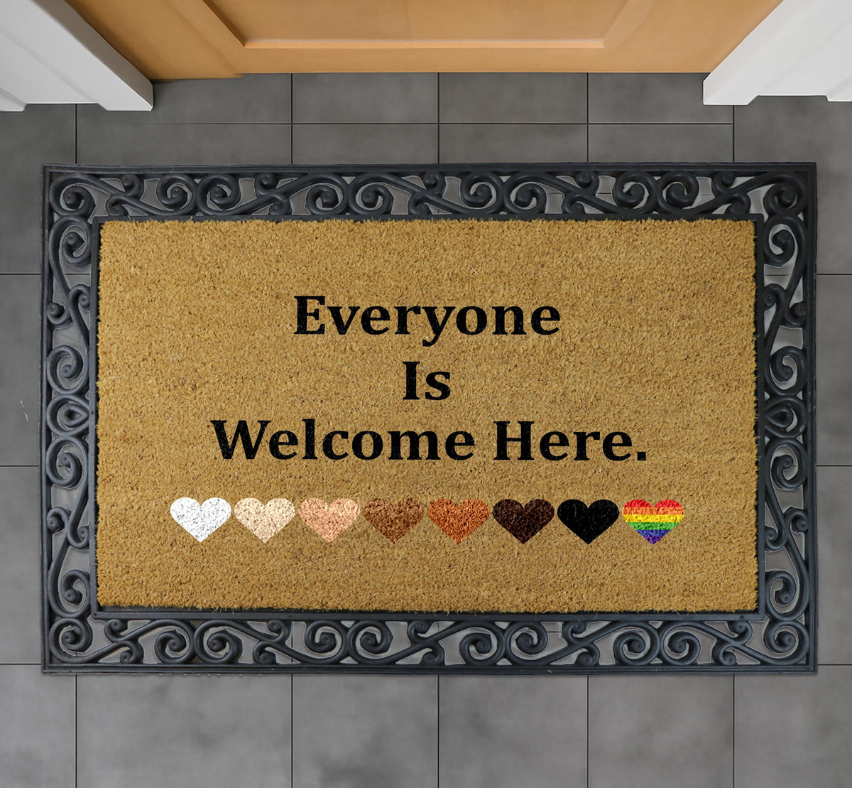 Everyone Is Welcome Here Doormat, Diversity and Inclusion Coco Door Mat, Equality Entryway Rug