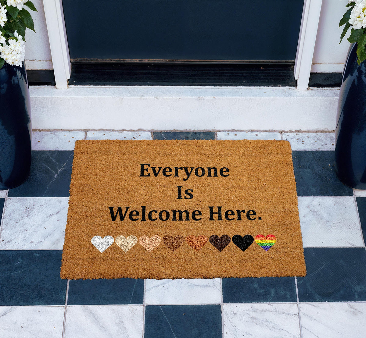 Everyone Is Welcome Here Doormat, Diversity and Inclusion Coco Door Mat, Equality Entryway Rug