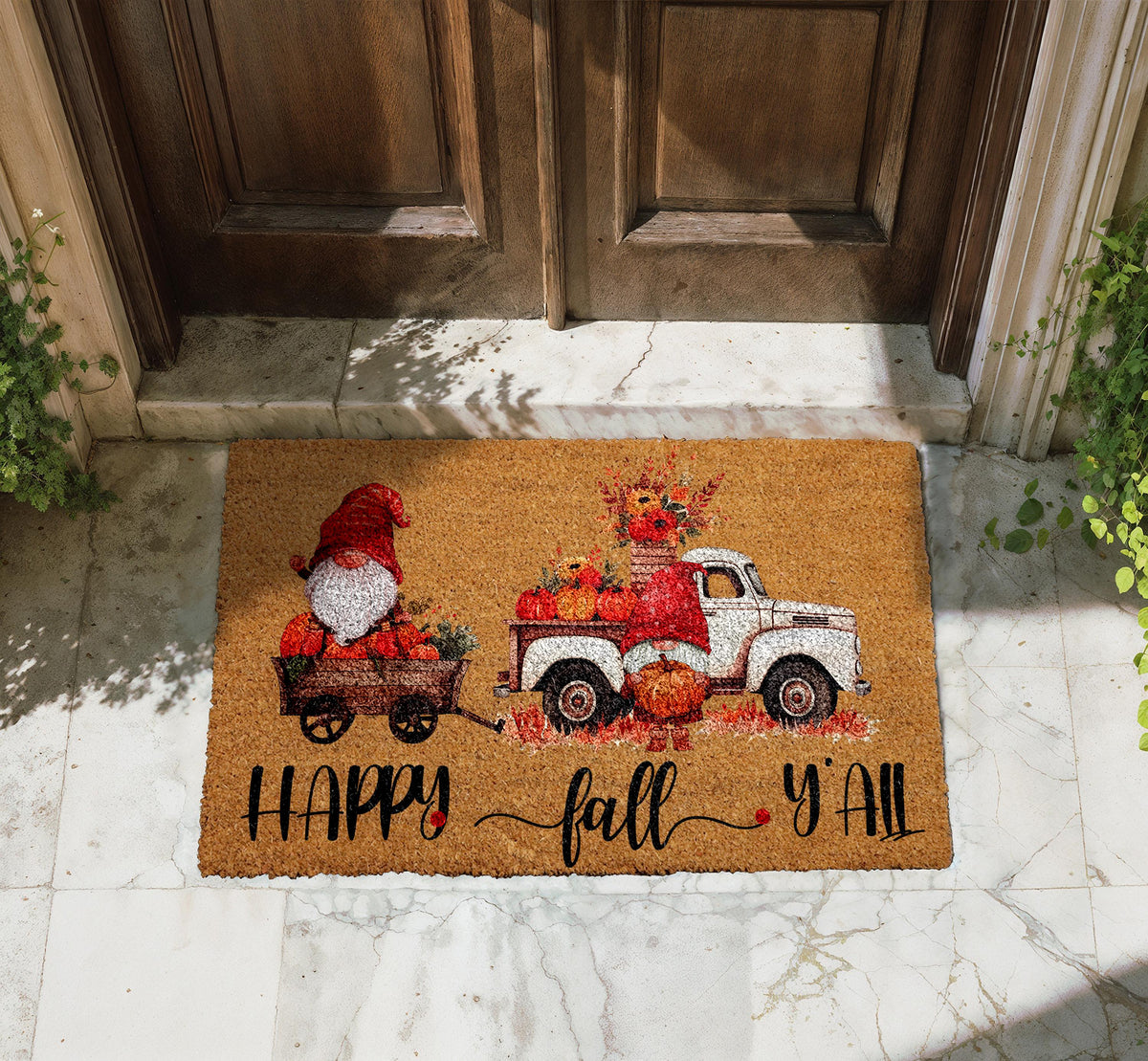 Happy Fall Y'all Doormat, Gnome Fall Welcome Mat, Gnome Pumpkin Home Entrance Mat