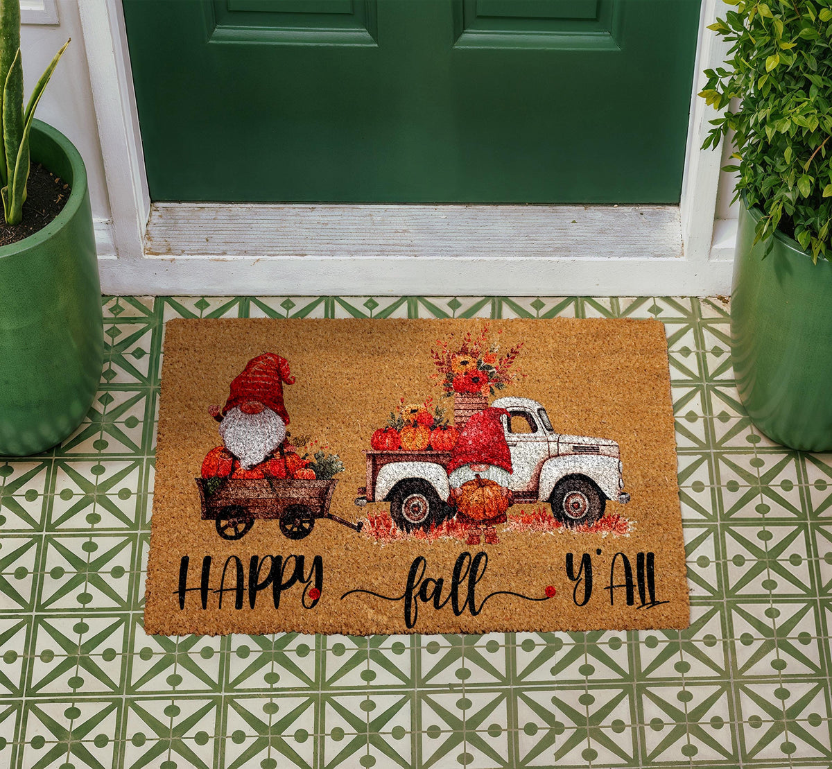 Happy Fall Y'all Doormat, Gnome Fall Welcome Mat, Gnome Pumpkin Home Entrance Mat