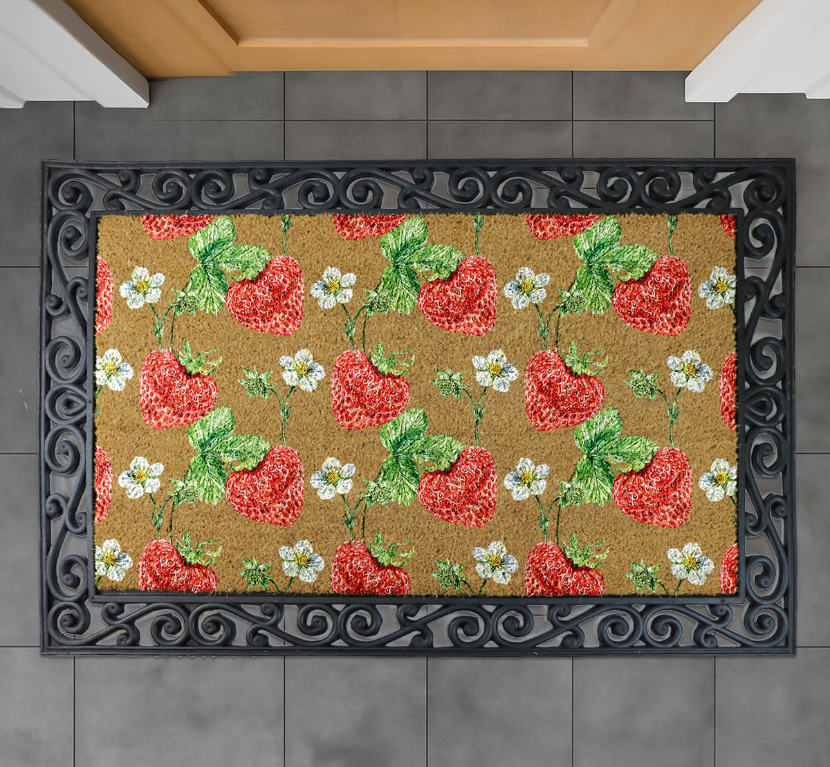 Vibrant Strawberry Doormat, Cute Fruity Door Mat, Garden Theme Welcome Mat