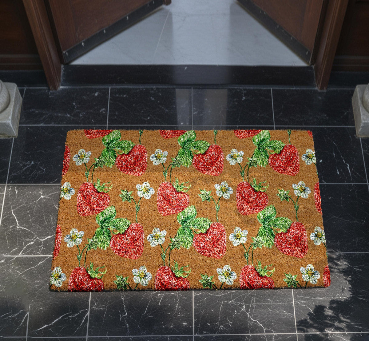 Vibrant Strawberry Doormat, Cute Fruity Door Mat, Garden Theme Welcome Mat