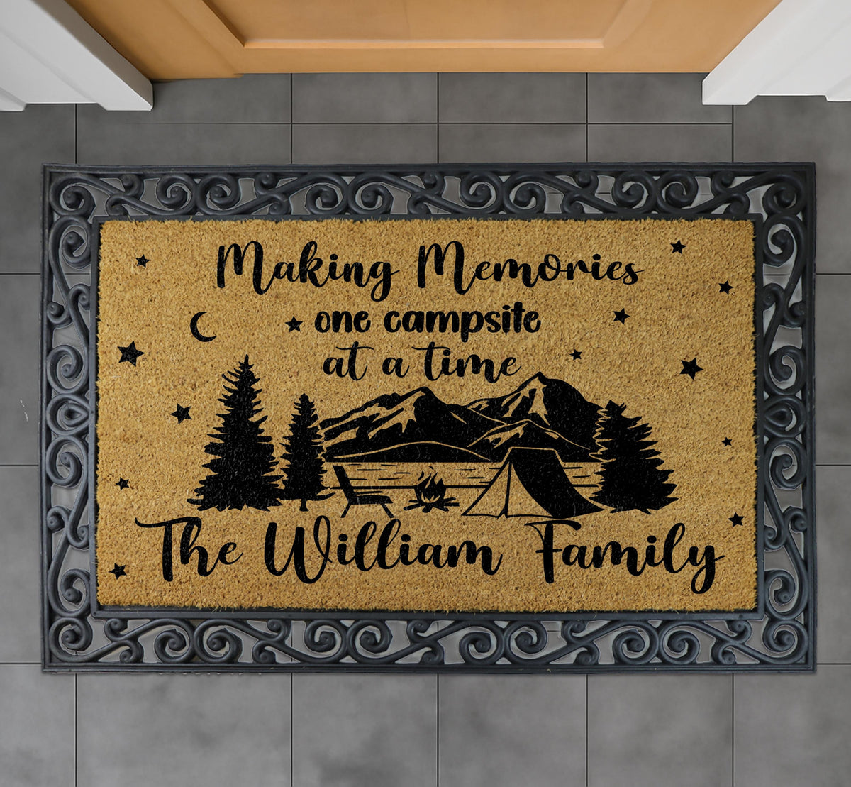 Custom Making Memories One Campsite Doormat, Personalized Family Camping Gift