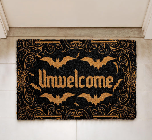 Unwelcome Bat Doormat, Halloween Welcome Mat, Spooky Season Home Decor, Fall Front Porch Rug