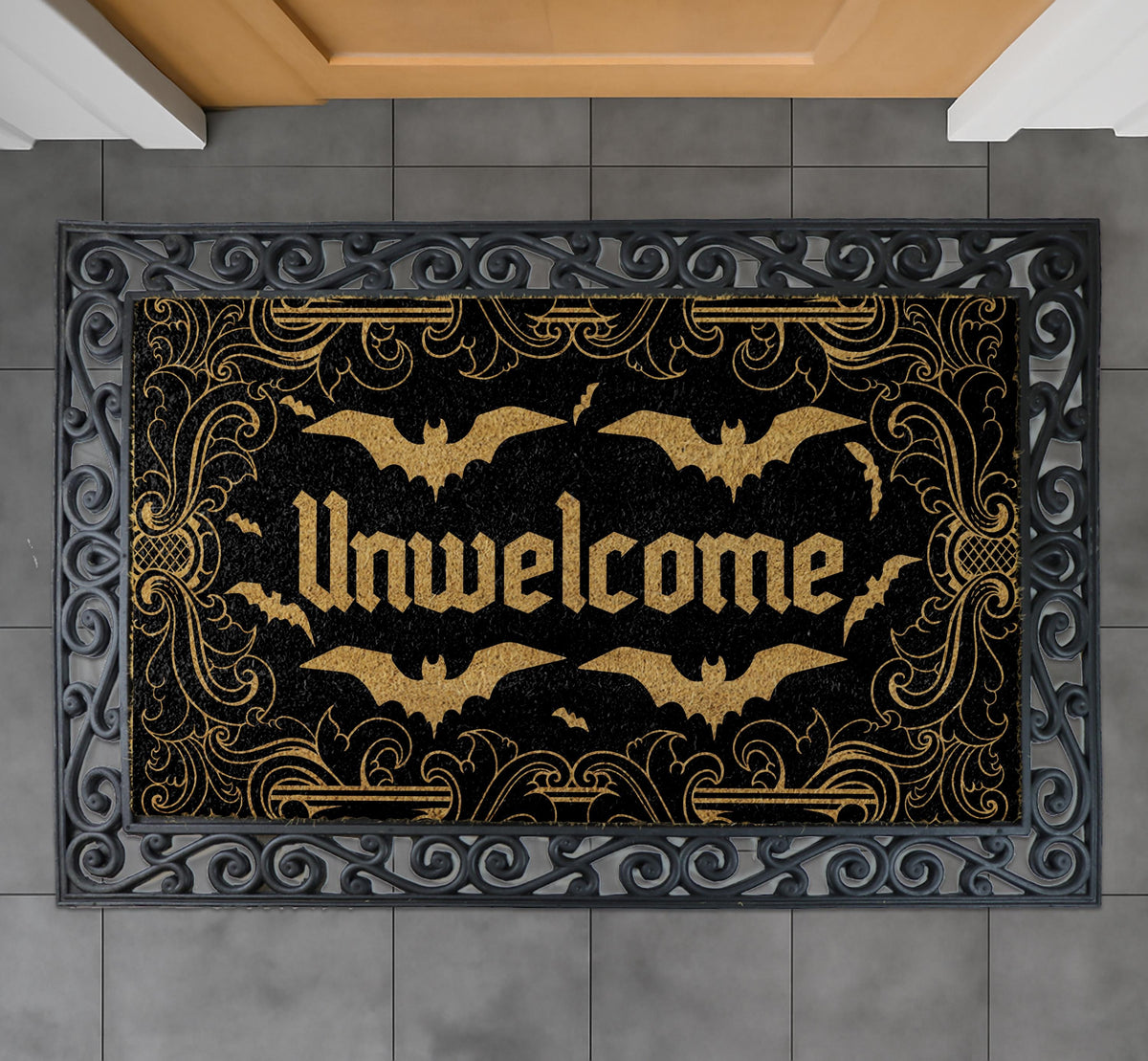 Unwelcome Bat Doormat, Halloween Welcome Mat, Spooky Season Home Decor, Fall Front Porch Rug