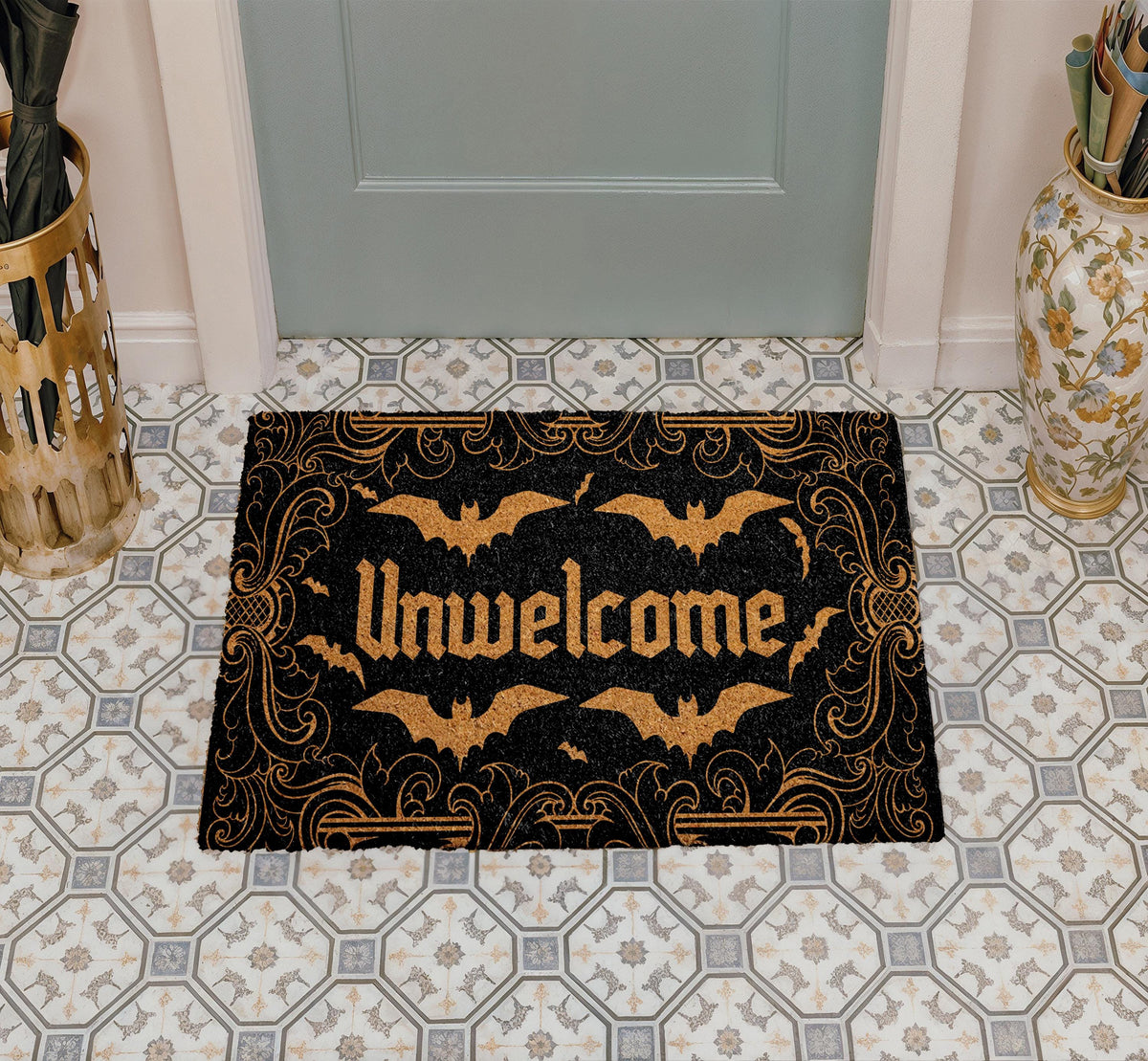Unwelcome Bat Doormat, Halloween Welcome Mat, Spooky Season Home Decor, Fall Front Porch Rug