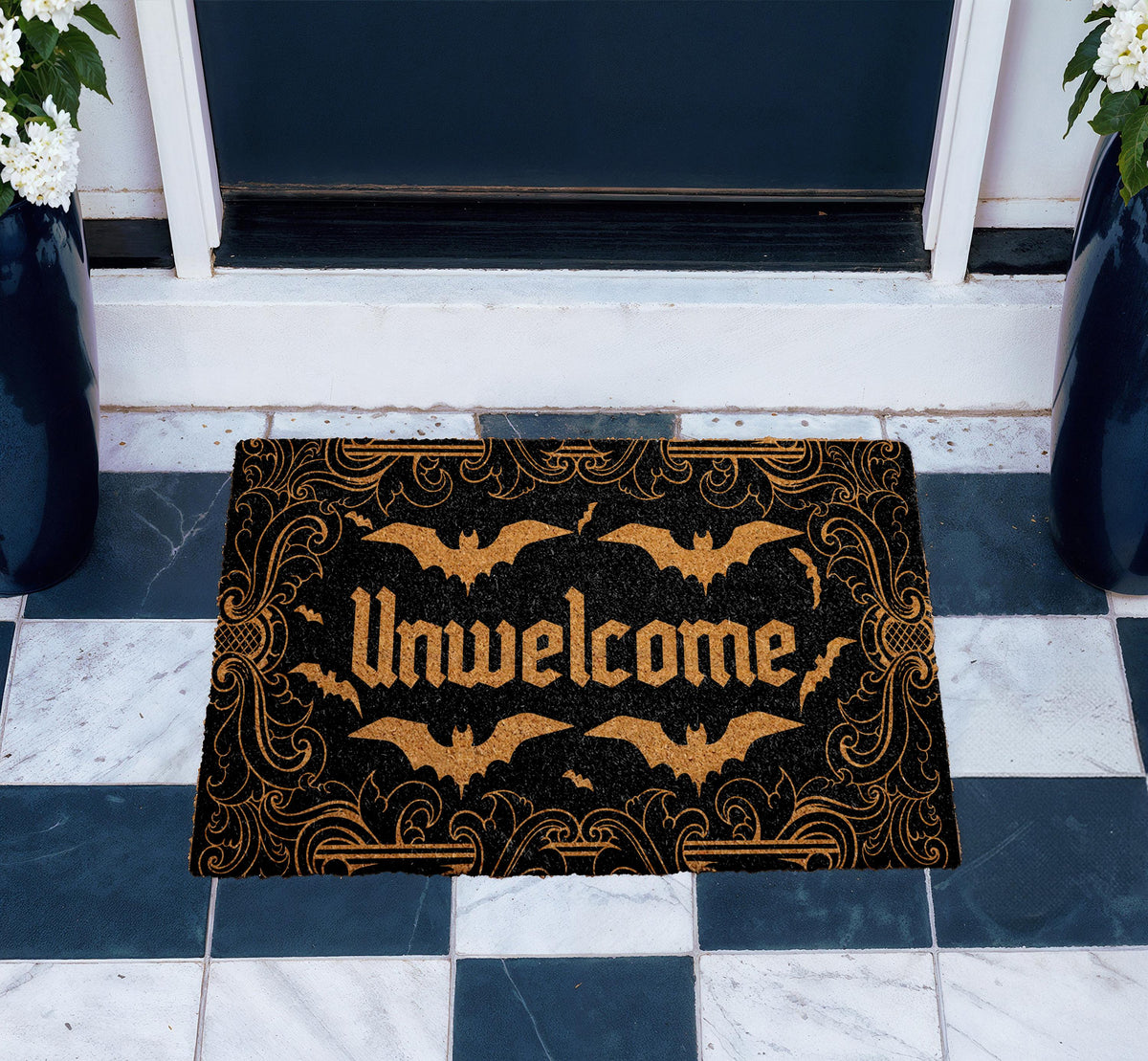 Unwelcome Bat Doormat, Halloween Welcome Mat, Spooky Season Home Decor, Fall Front Porch Rug