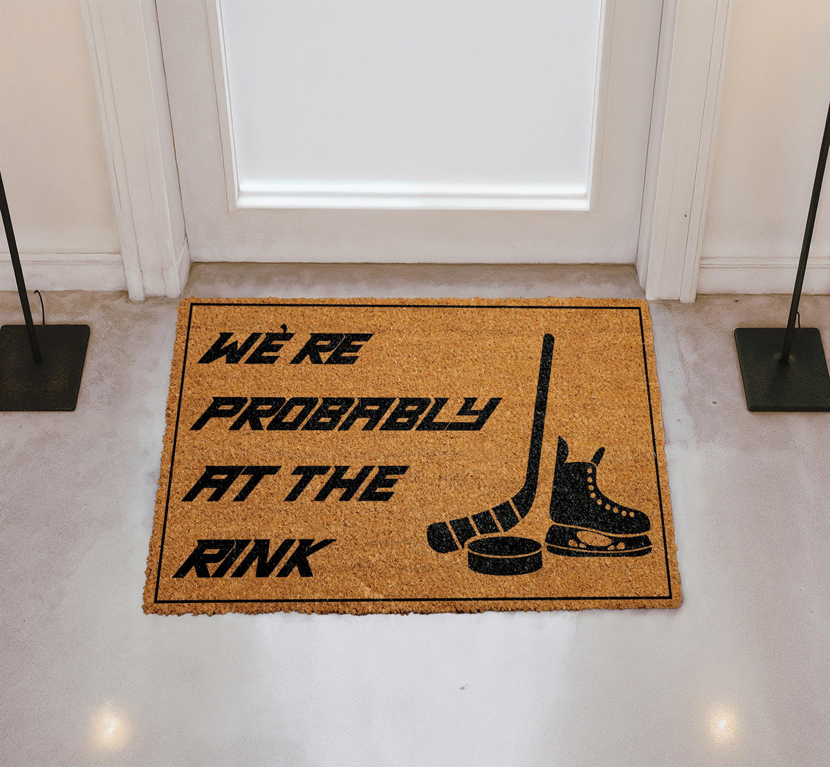 We're Probably At The Rink Doormat, Hockey Lover's Home Decor, Ice Hockey Fan Entrance Rug