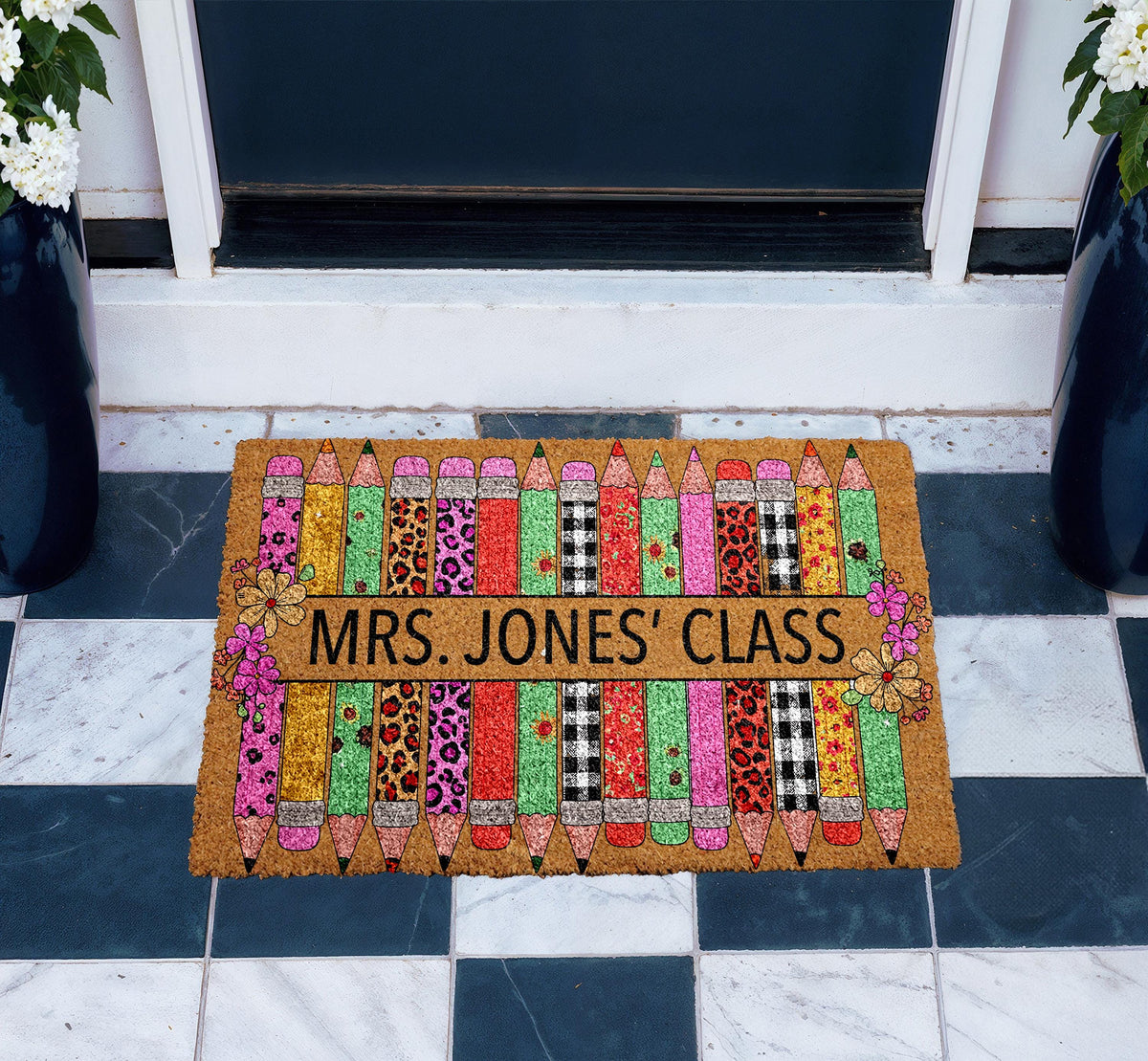 Custom Classroom Doormat, Personalized Teacher Name Welcome Mat, Teacher Appreciation Gift