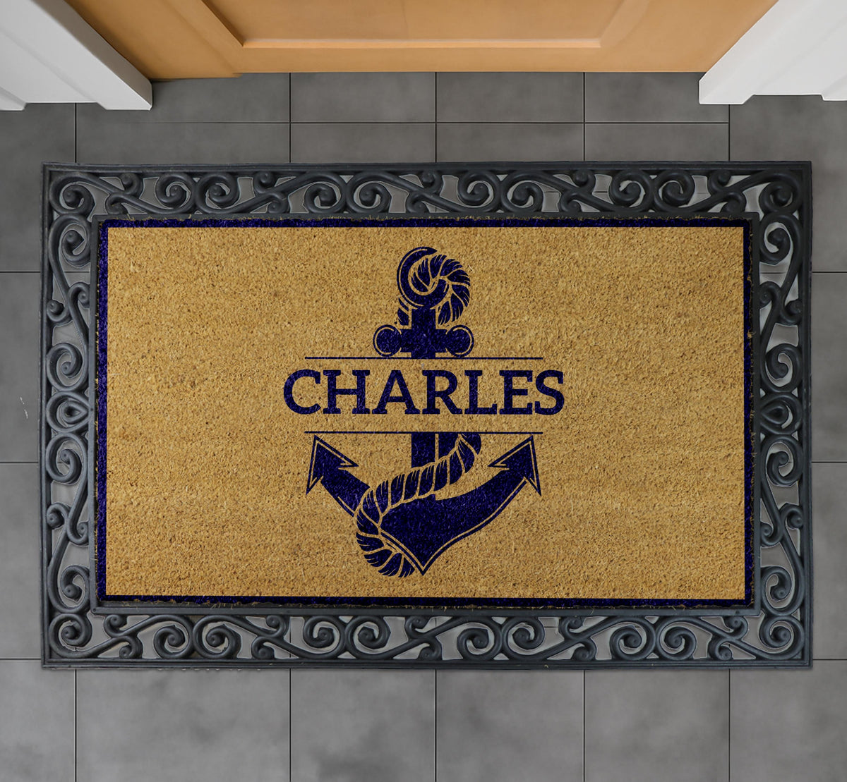 Personalized Anchor Doormat, Custom Family Name Welcome Mat, Nautical Door Mats