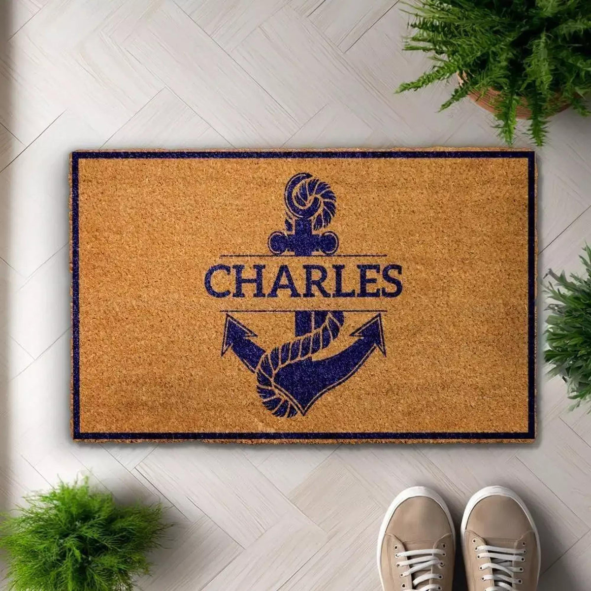 Personalized Anchor Doormat, Custom Family Name Welcome Mat, Nautical Door Mats