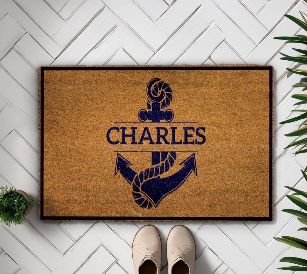 Personalized Anchor Doormat, Custom Family Name Welcome Mat, Nautical Door Mats