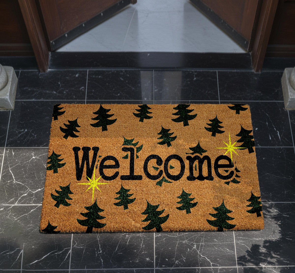 Christmas Tree Welcome Doormat, Sparkle Winter Door Mat, Xmas Trees Home Entrance Decor