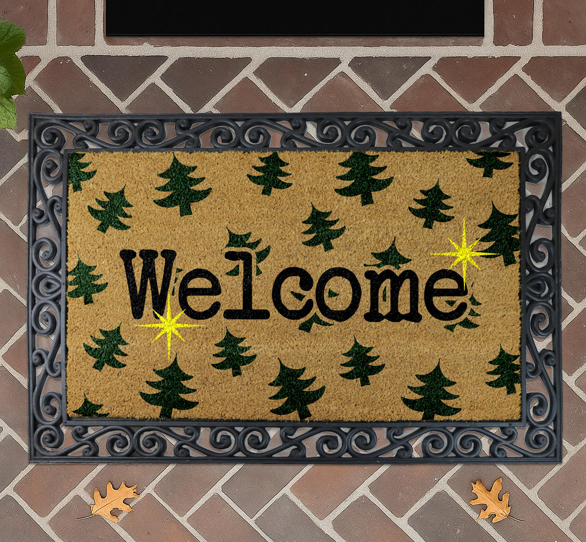 Christmas Tree Welcome Doormat, Sparkle Winter Door Mat, Xmas Trees Home Entrance Decor