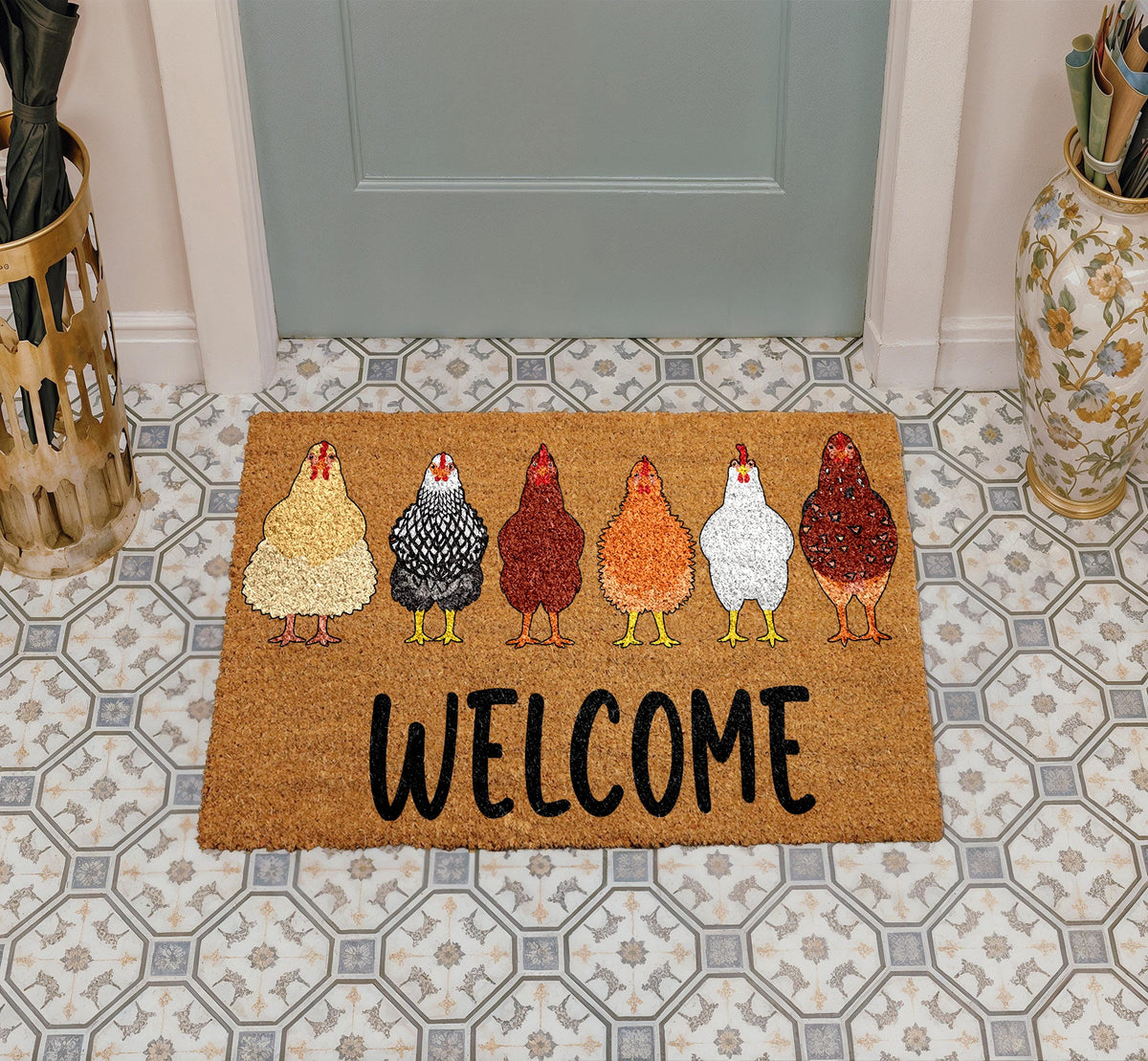 Chicken Welcome Mat, Funny Farmhouse Doormat, Farm Animal Decor, Chicken Lover Front Porch Mat