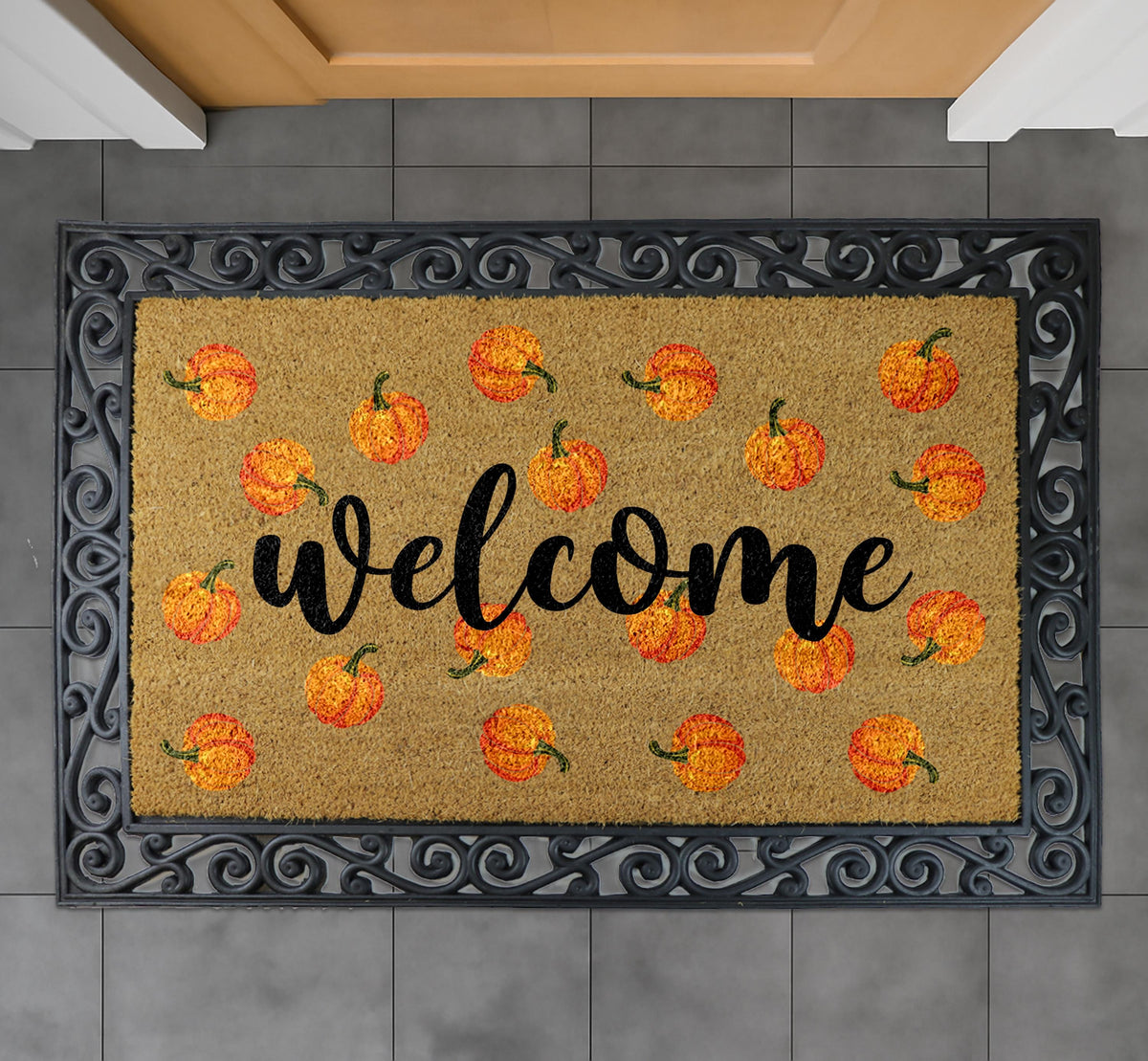 Welcome Pumpkin Pattern Doormat, Cute Fall Welcome Mat, Thanksgiving Home Decor