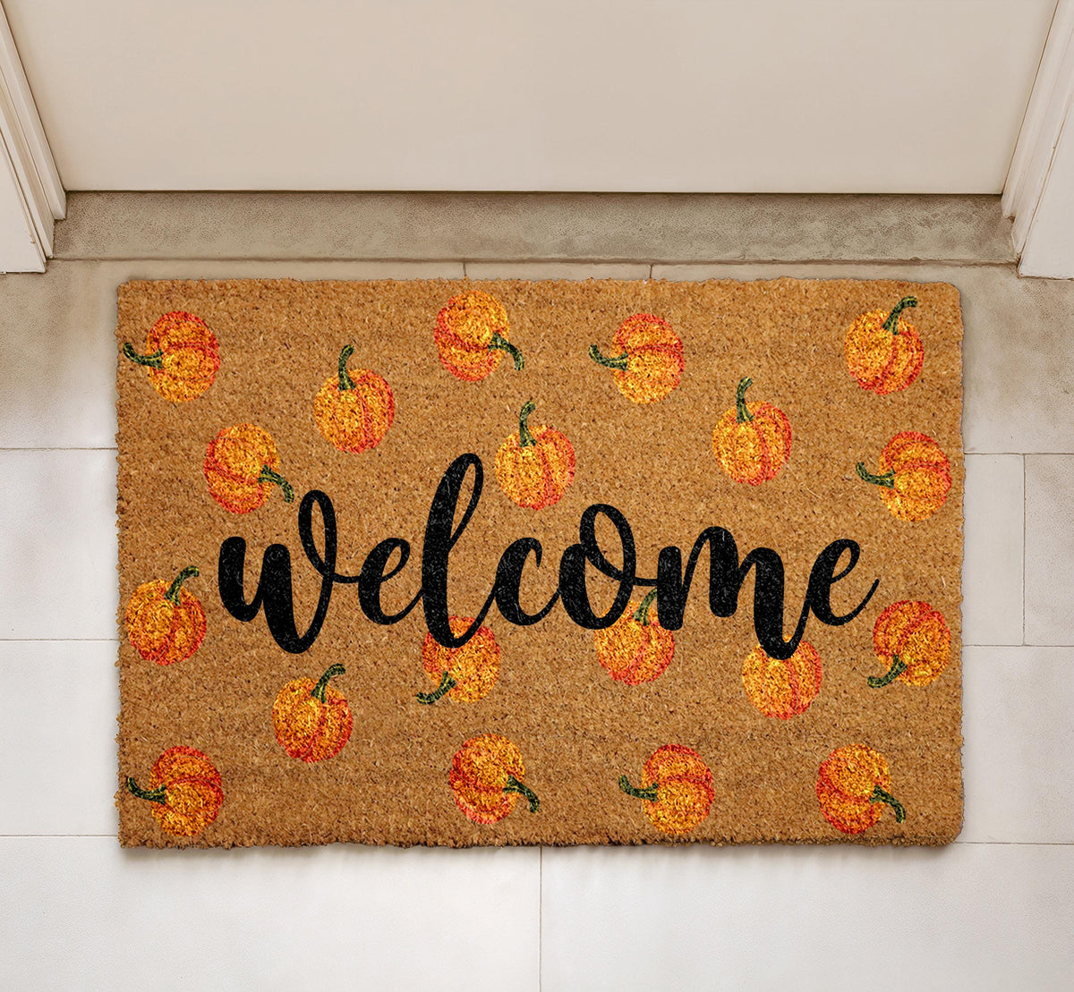 Welcome Pumpkin Pattern Doormat, Cute Fall Welcome Mat, Thanksgiving Home Decor