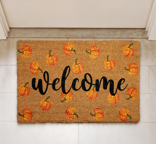 Welcome Pumpkin Pattern Doormat, Cute Fall Welcome Mat, Thanksgiving Home Decor