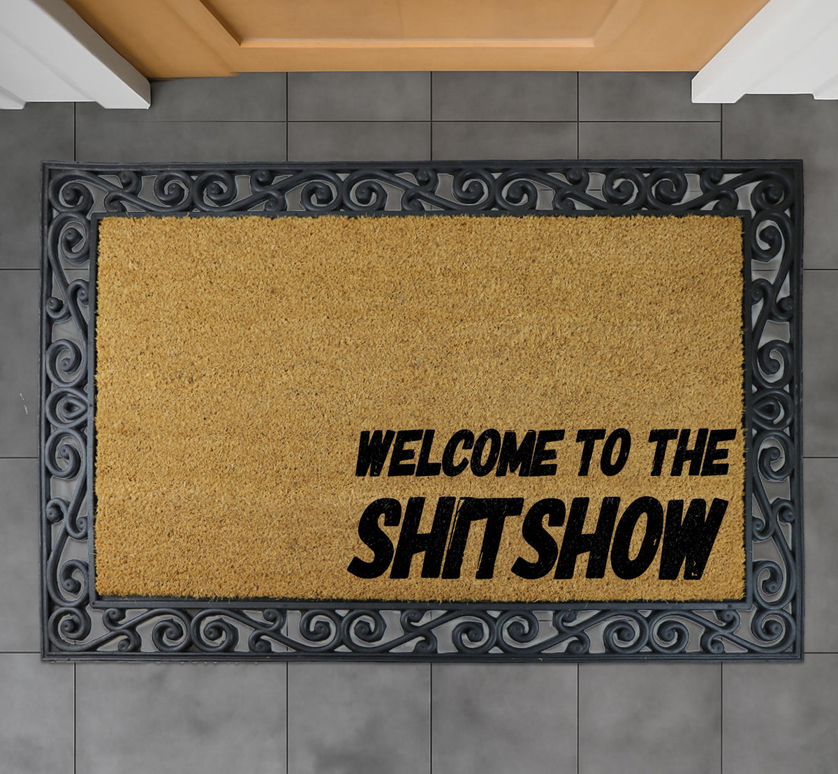 Welcome to the Shit Show Doormat: Funny Front Porch Rug (Natural Coir)