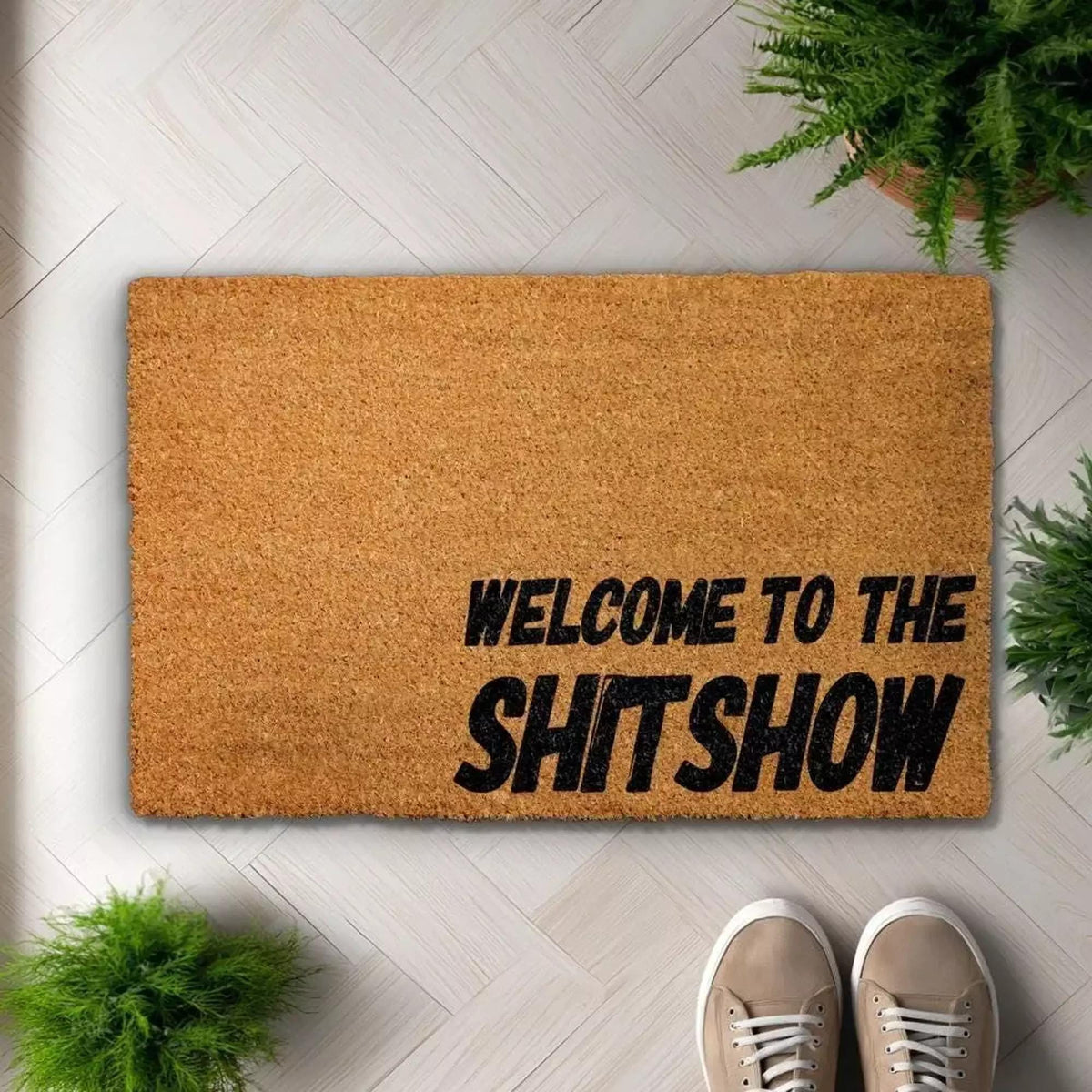 Welcome to the Shit Show Doormat: Funny Front Porch Rug (Natural Coir)