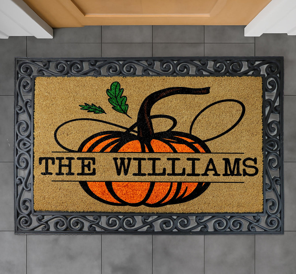 Personalized Pumpkin Doormat, Custom Family Name Pumpkin Welcome Mat, Fall Home Decor
