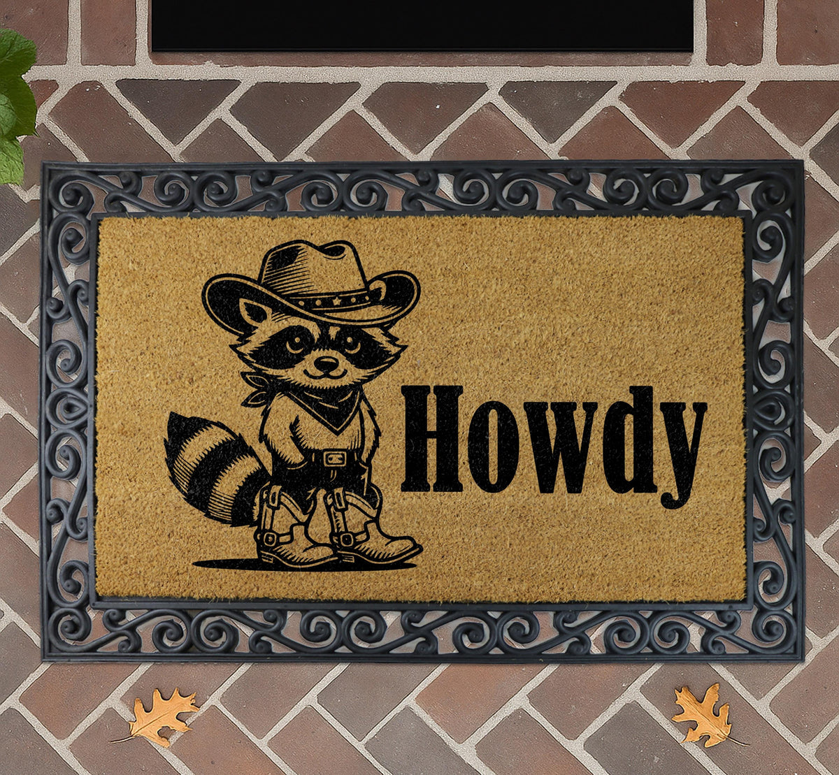 Howdy Raccoon Doormat, Cowboy Raccoon Welcome Mat, Western Animal Door Mat