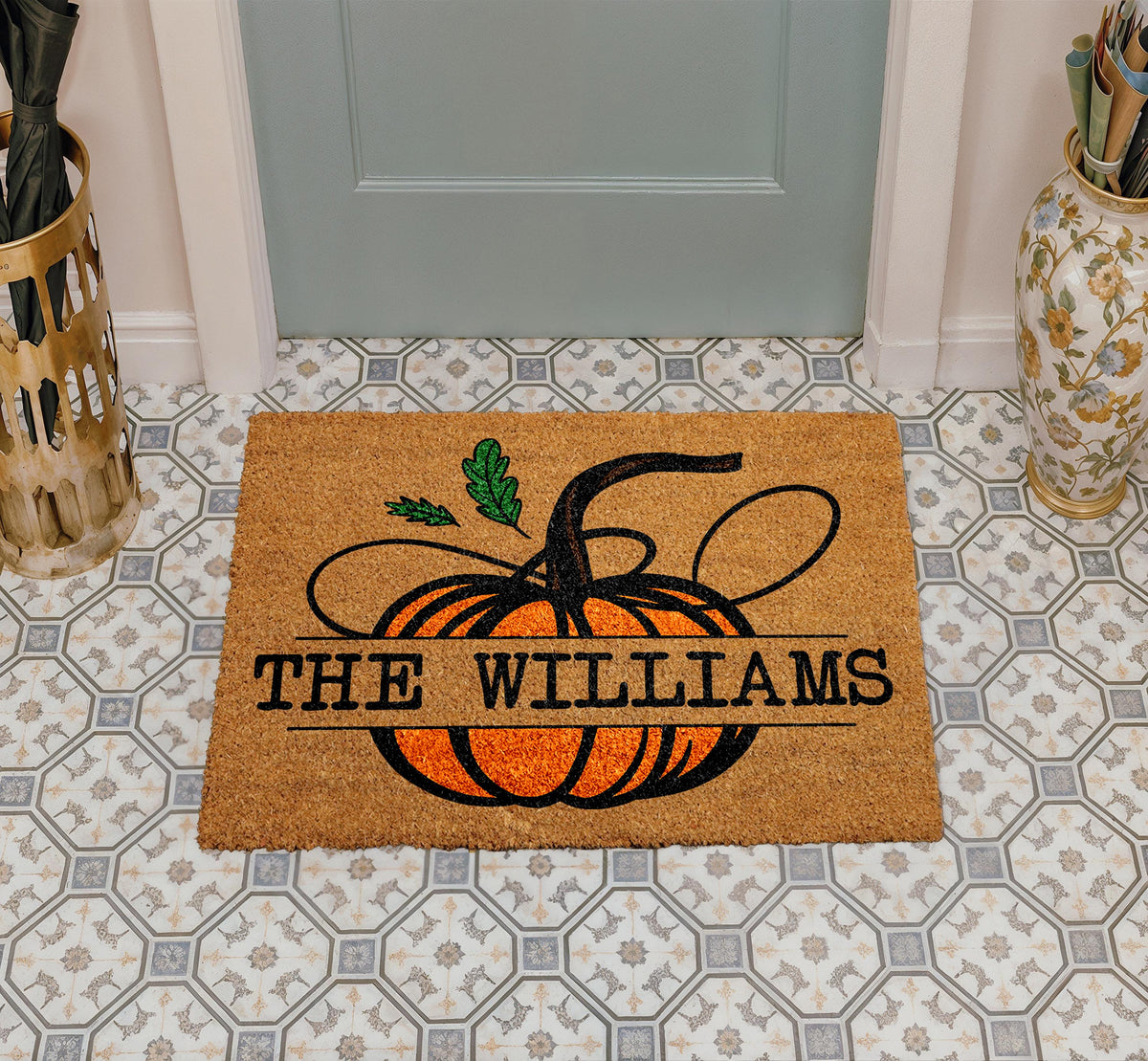 Personalized Pumpkin Doormat, Custom Family Name Pumpkin Welcome Mat, Fall Home Decor
