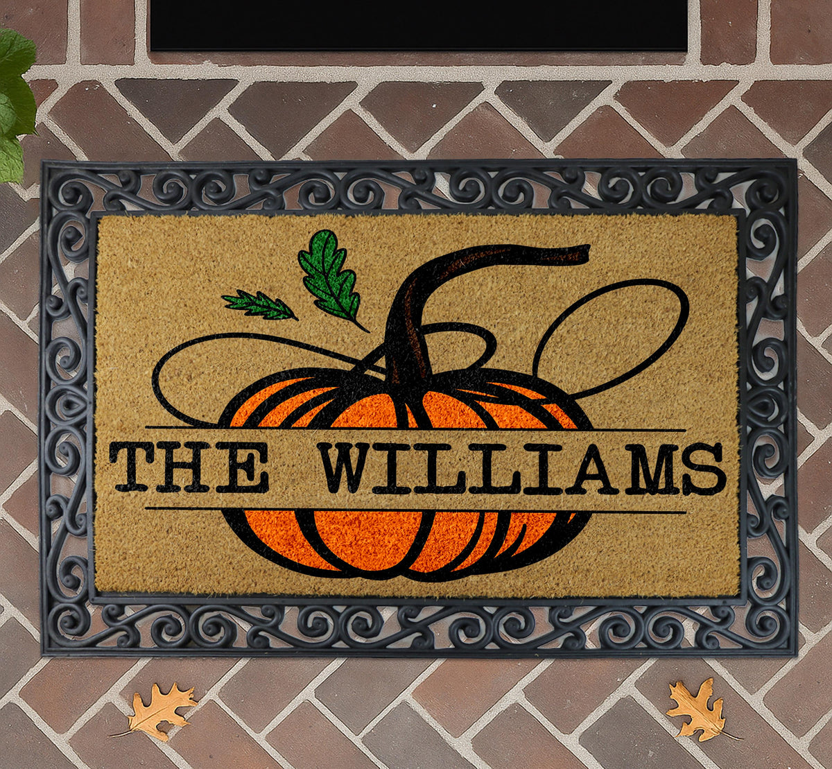 Personalized Pumpkin Doormat, Custom Family Name Pumpkin Welcome Mat, Fall Home Decor