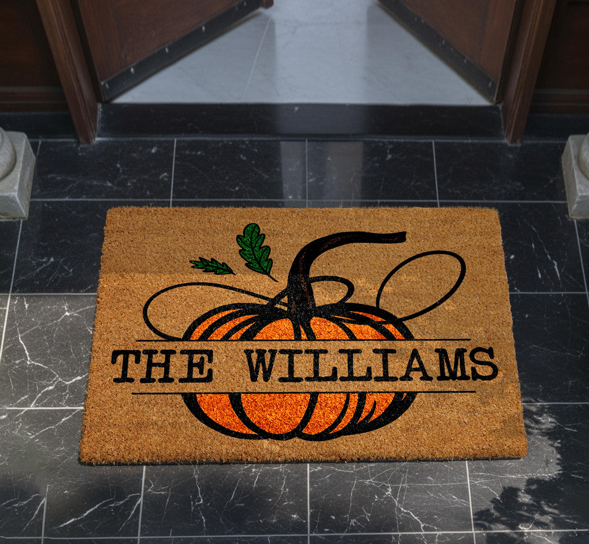 Personalized Pumpkin Doormat, Custom Family Name Pumpkin Welcome Mat, Fall Home Decor