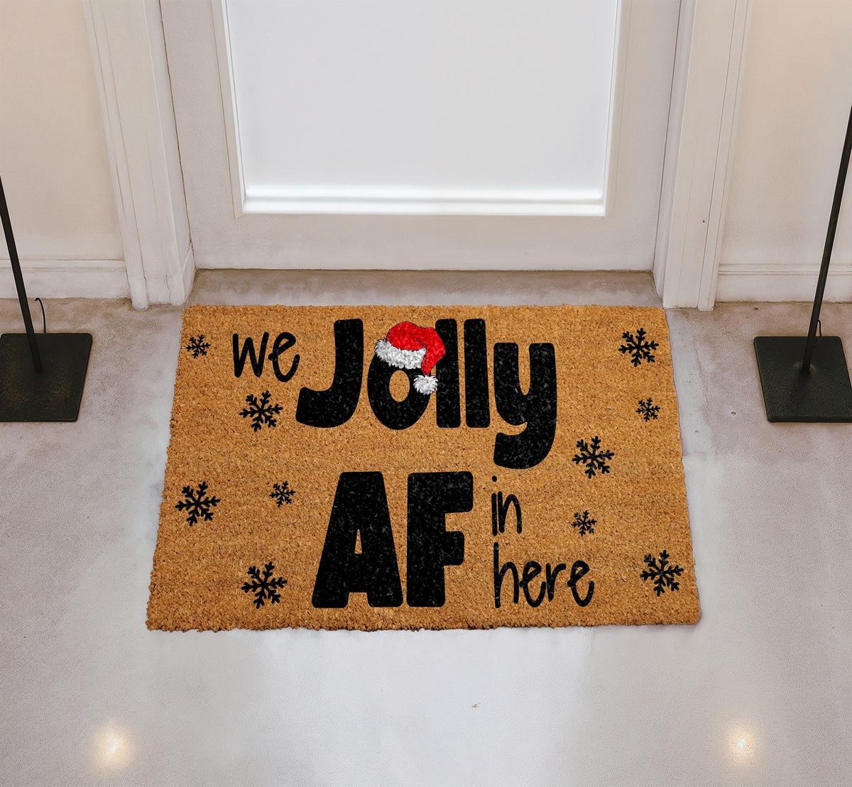 We Jolly AF In Here Christmas Doormat, Funny Holiday Welcome Mat