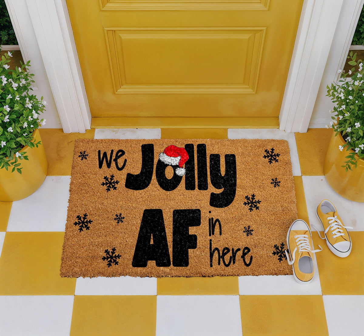 We Jolly AF In Here Christmas Doormat, Funny Holiday Welcome Mat