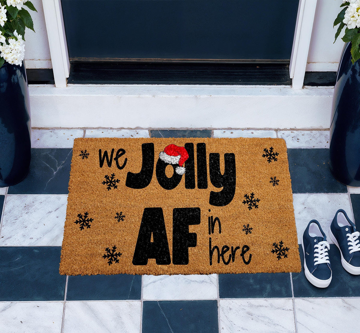We Jolly AF In Here Christmas Doormat, Funny Holiday Welcome Mat