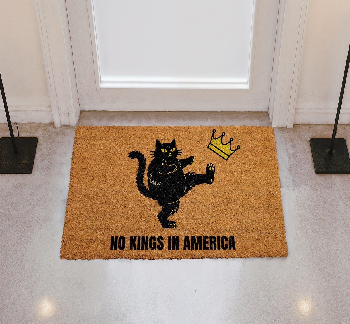 No Kings in America Doormat, Anti Monarchy Welcome Mat, Kick the Crown Home Entrance Decor