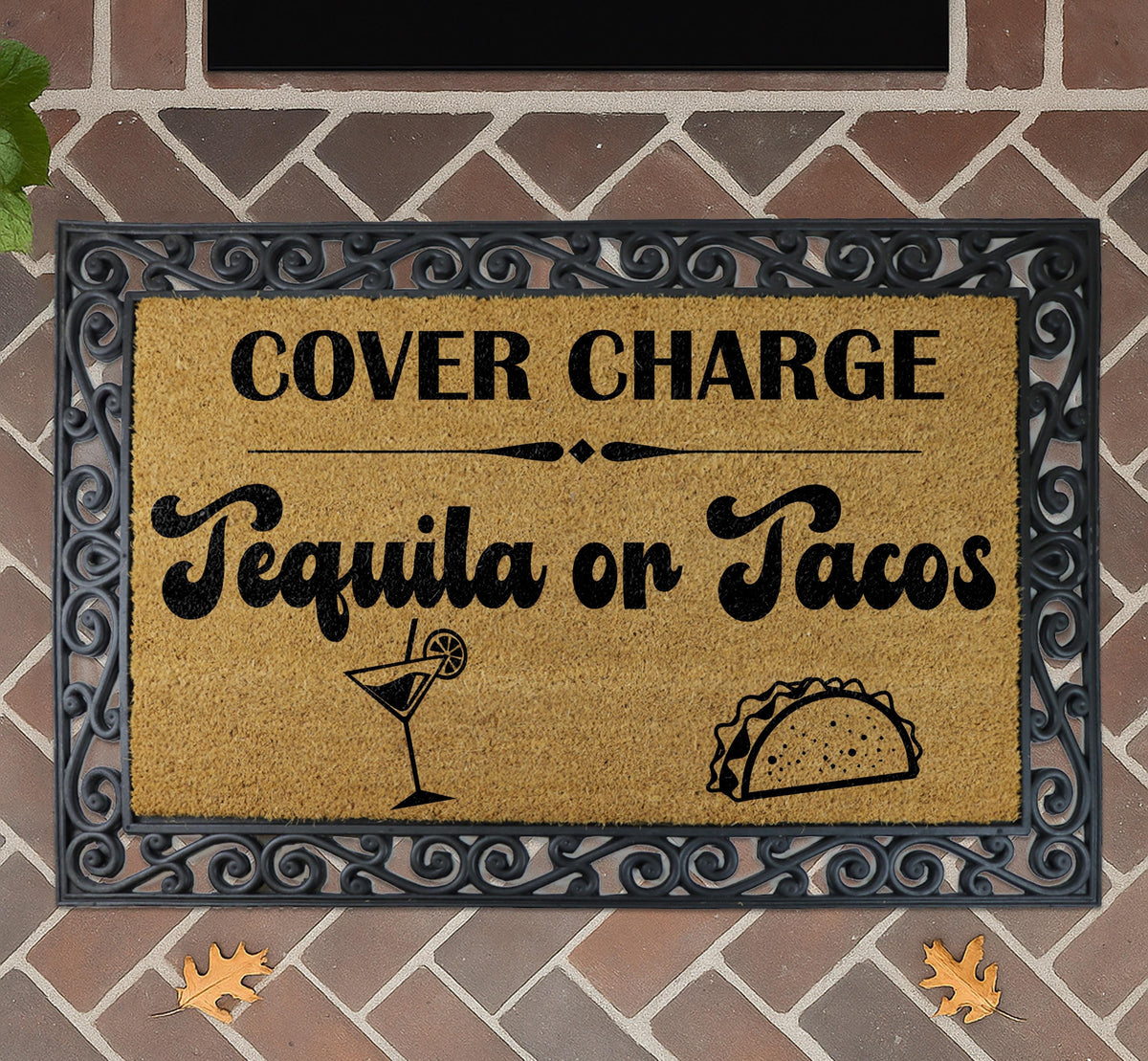 Cover Charge Tacos Tequila Doormat, Fiesta Welcome Mat, Mexican Entrance Decor
