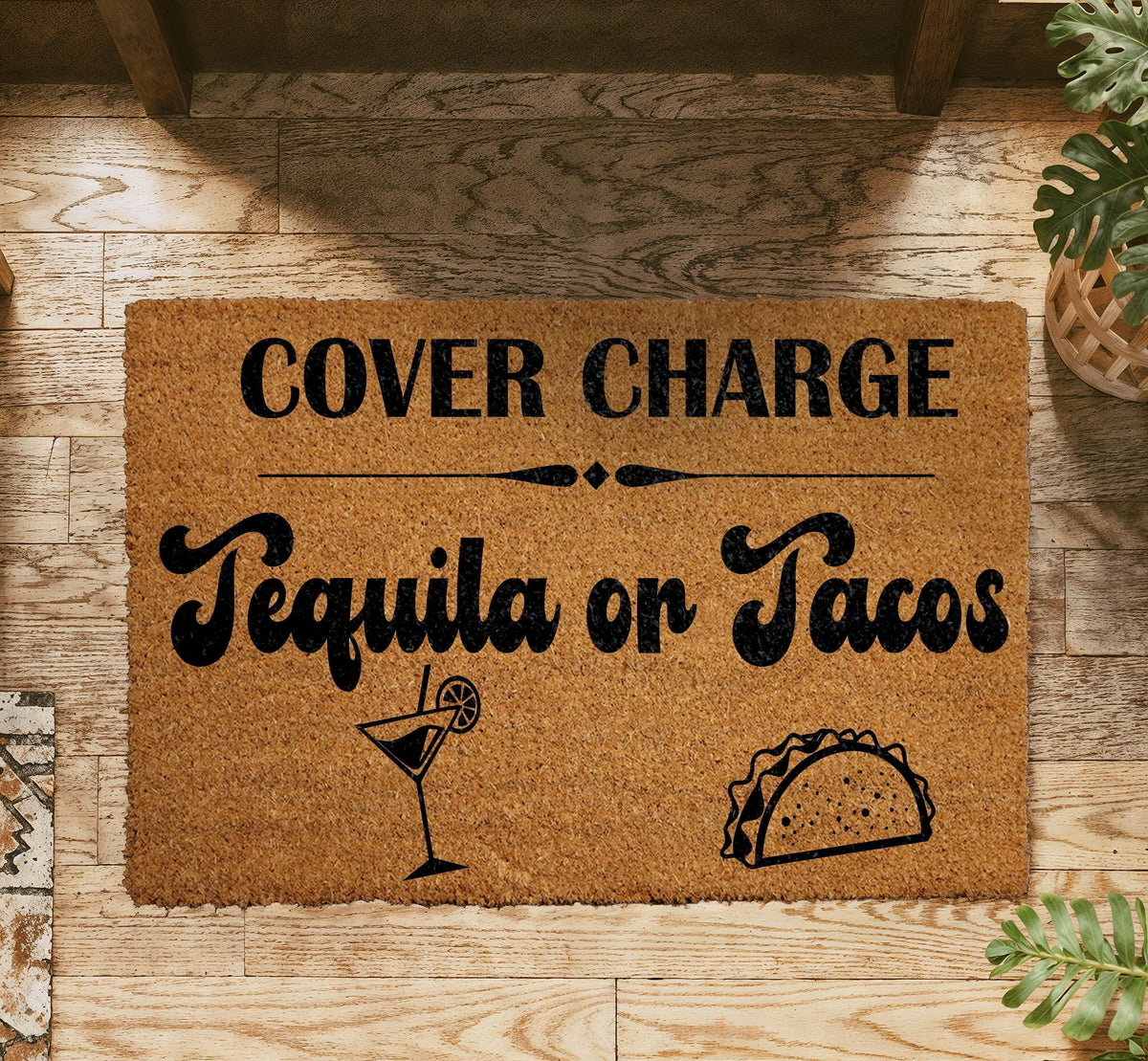 Cover Charge Tacos Tequila Doormat, Fiesta Welcome Mat, Mexican Entrance Decor