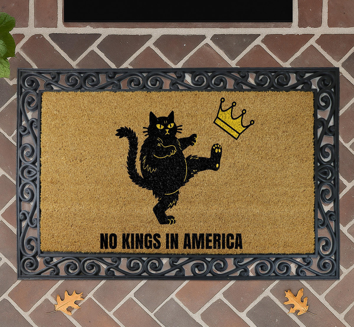 No Kings in America Doormat, Anti Monarchy Welcome Mat, Kick the Crown Home Entrance Decor