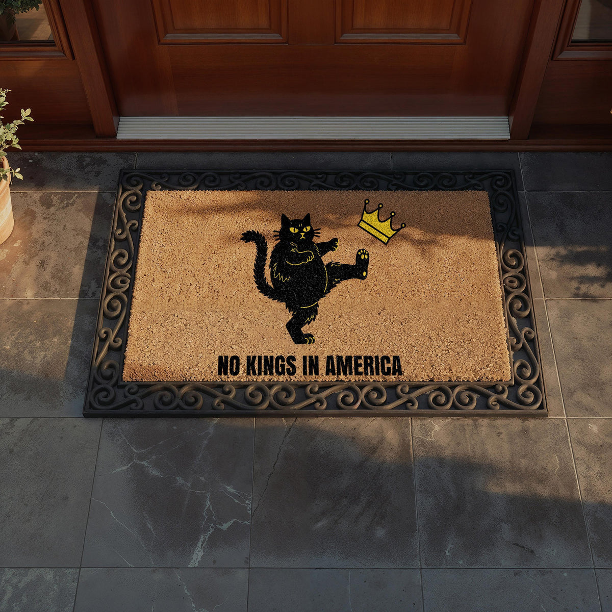 No Kings in America Doormat, Anti Monarchy Welcome Mat, Kick the Crown Home Entrance Decor